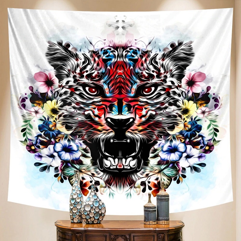tenture murale zen tigre et fleurs