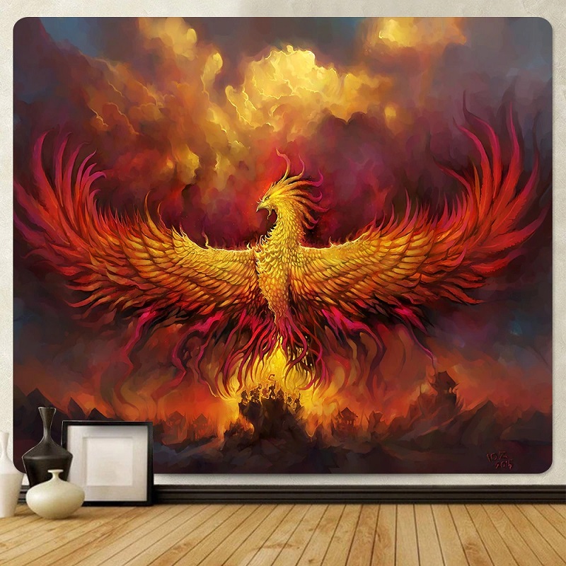 tenture murale zen phénix flammes