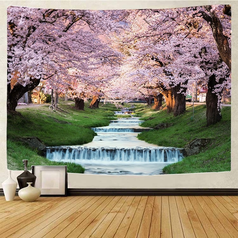 Tenture Murale Cerisiers en Fleurs et Rivière