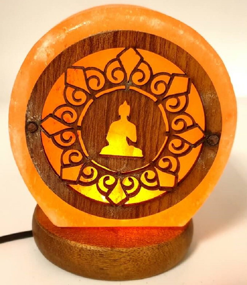Lampe de Sel Ronde Bouddha et Mandala Mini USB
