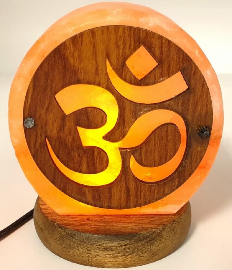 lampe pierre de sel himalaya mini ronde symbole om usb