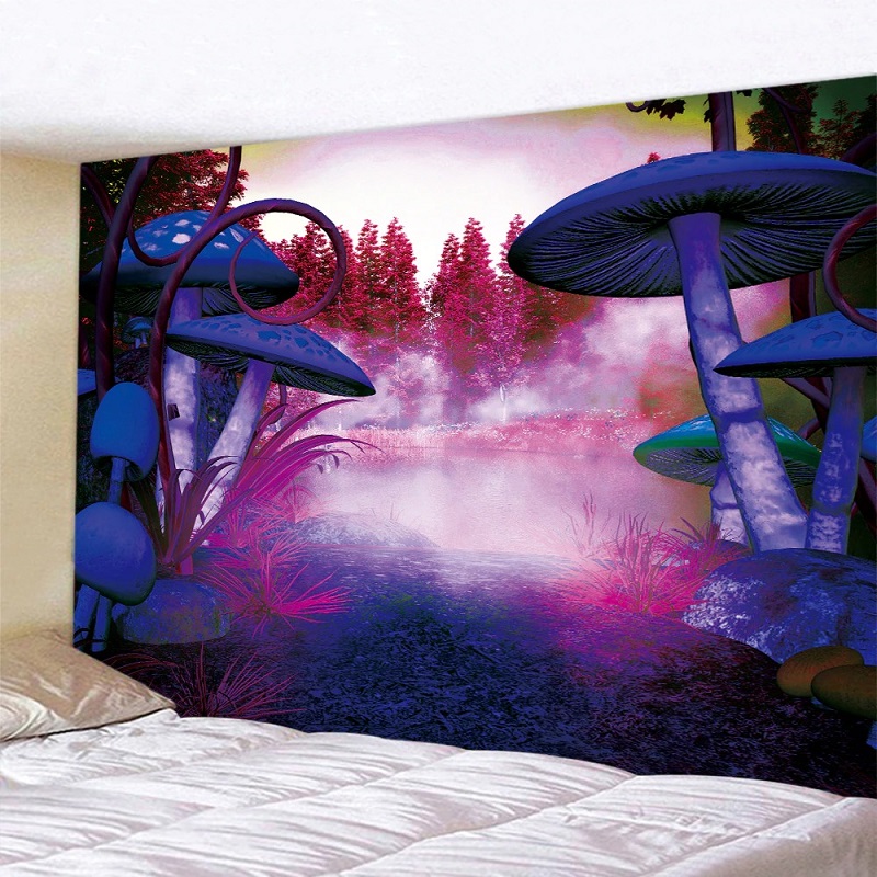 tenture murale zen décorative champignons forêt