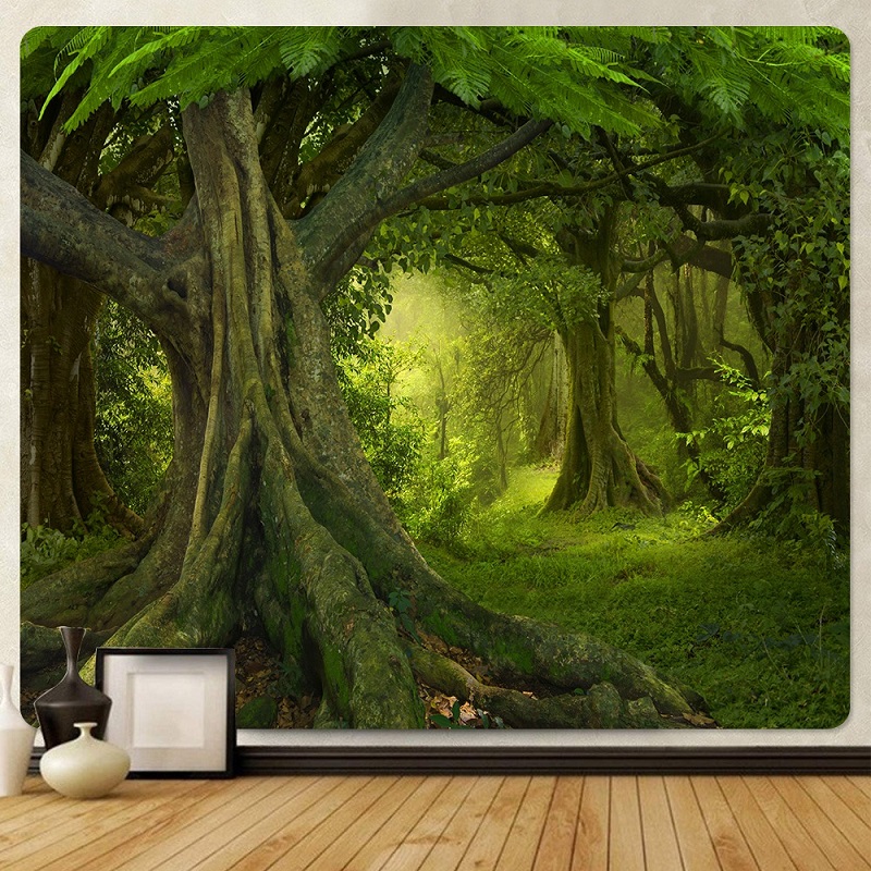 tenture murale décorative gros arbres forêt