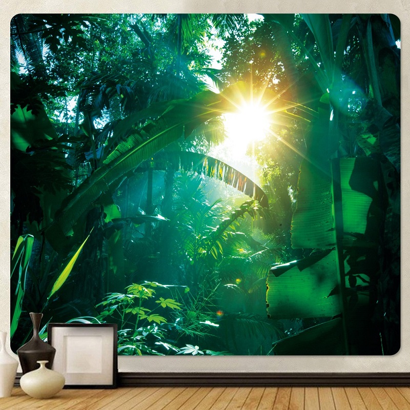 Tenture Murale Forêt Tropicale et Rayons de Soleil