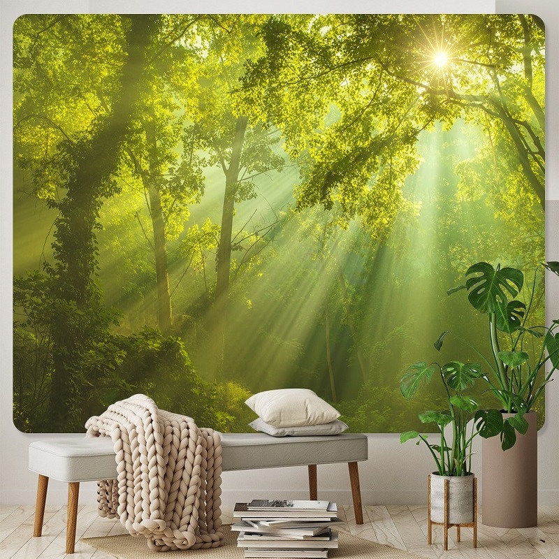 tenture murale zen forêt arbres soleil
