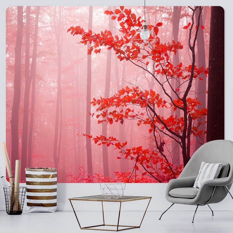 tenture murale zen forêt automne rouge
