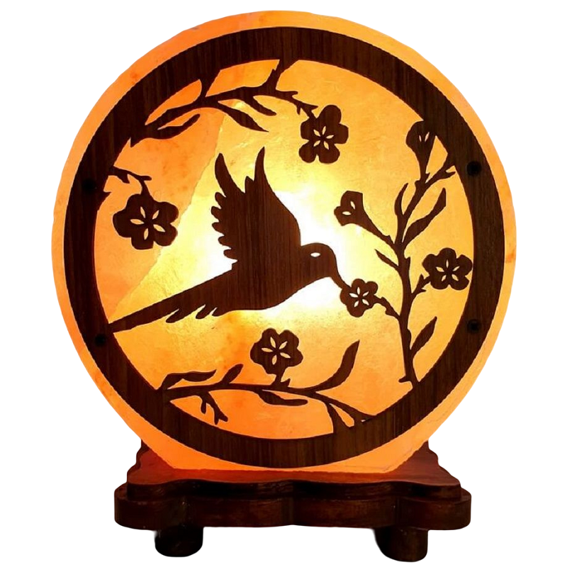 Lampe de Sel Ronde Oiseau en Vol avec Fleurs