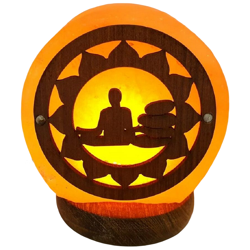 Lampe de Sel Ronde Bouddha et Galets Zen Mini USB
