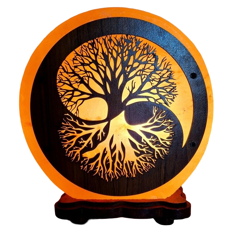 lampe pierre de sel ronde yin yang arbre de vie