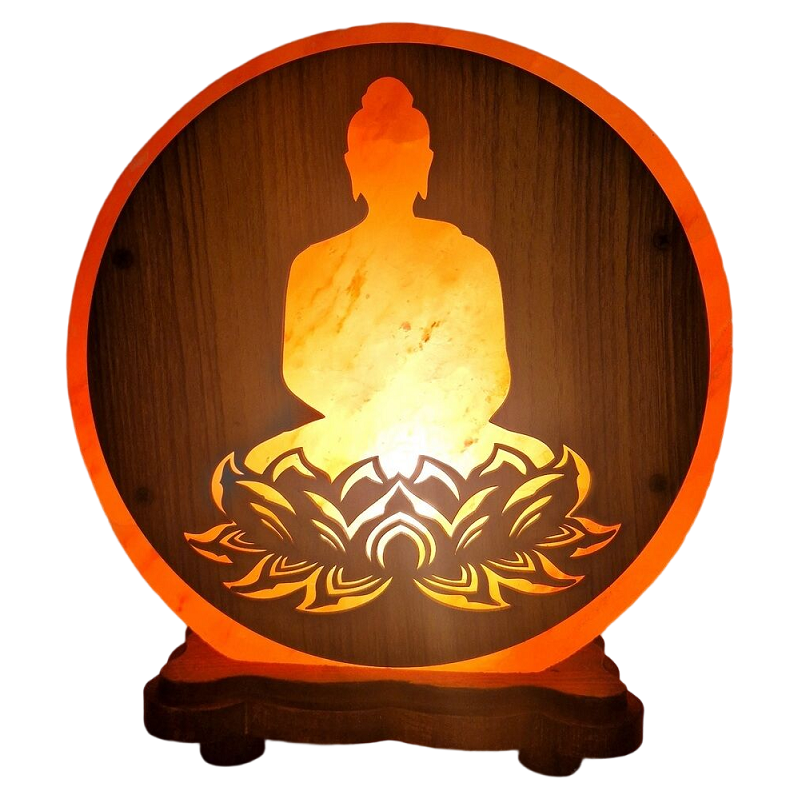 Lampe de Sel Ronde Bouddha assis sur Fleur de Lotus
