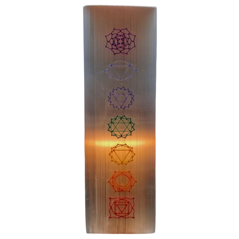 Lampe en Sélénite Rectangulaire Sept Chakras