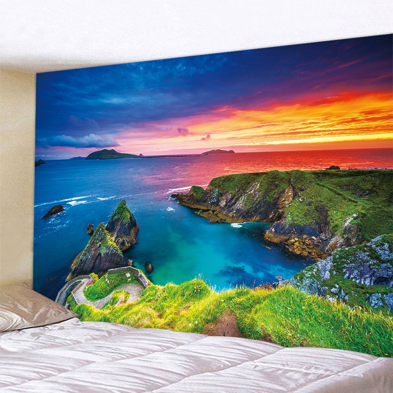 tapisserie murale décorative paysage soleil falaise océan