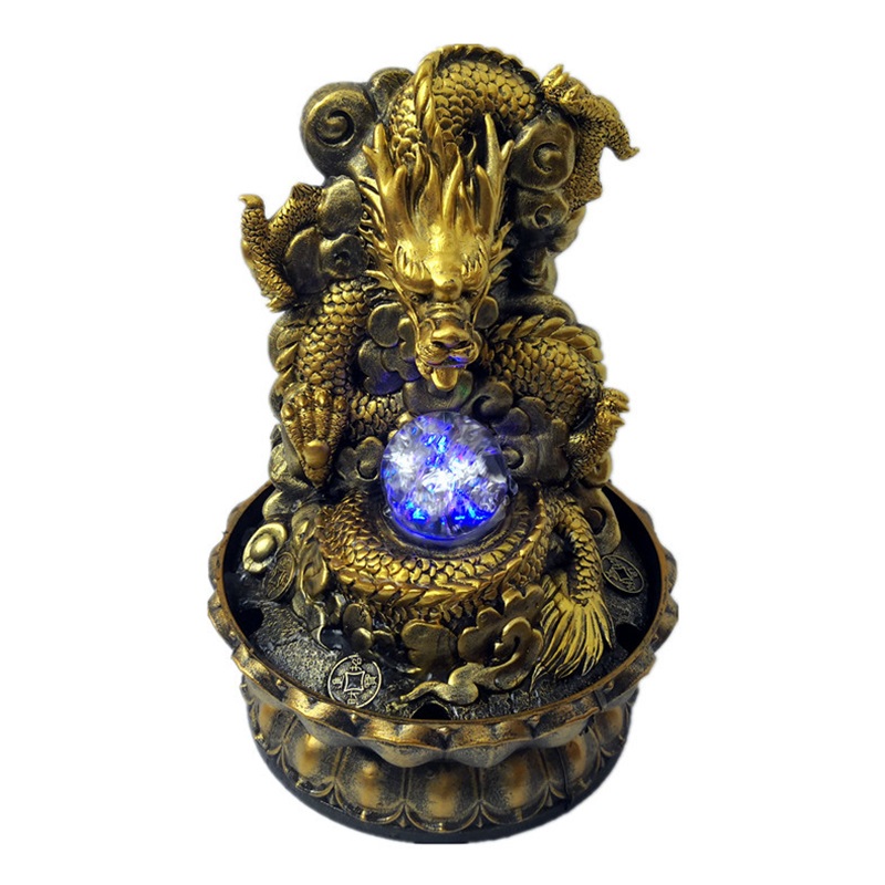 fontaine dragon doré avec boule