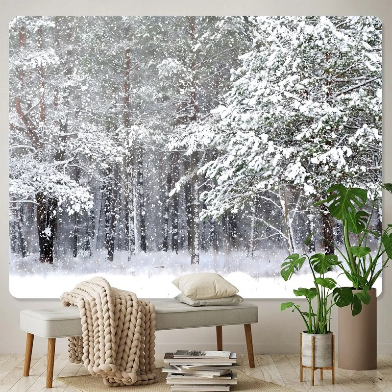 tapisserie murale forêt arbres neige