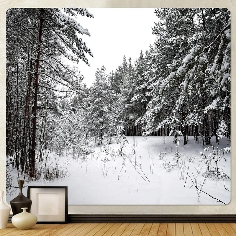 tenture murale paysage hiver arbres neige