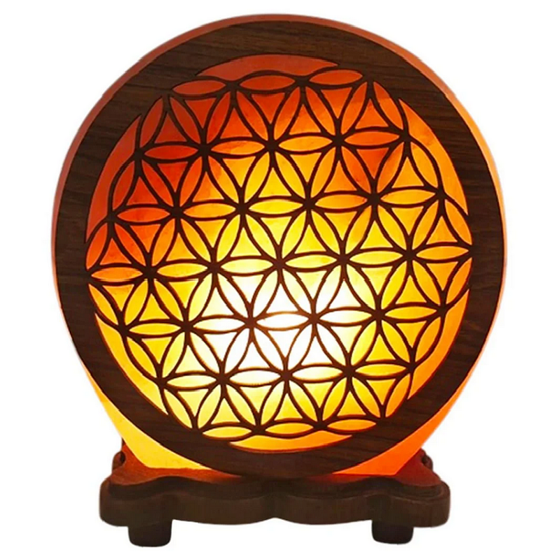 lampe pierre de sel fleur de vie ajourée