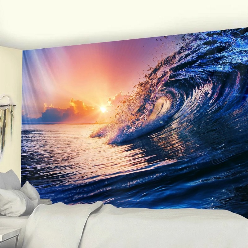 tapisserie décorative vague océan soleil