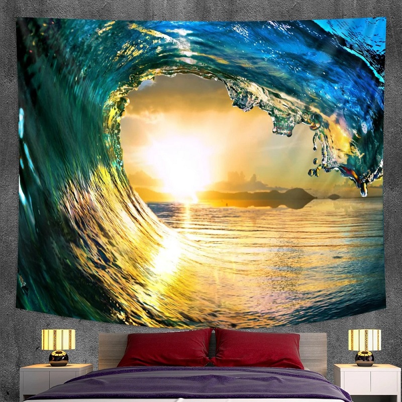 tapisserie murale vague tube coucher de soleil