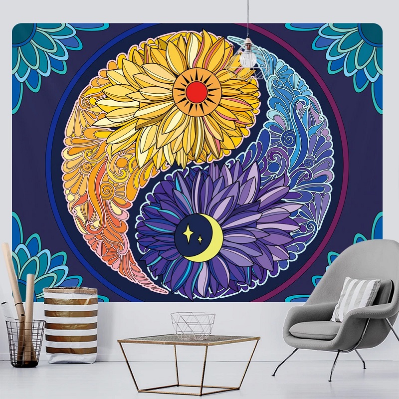 tapisserie murale yin et yang fleurs
