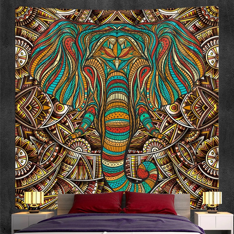 tenture murale tête éléphant tribal