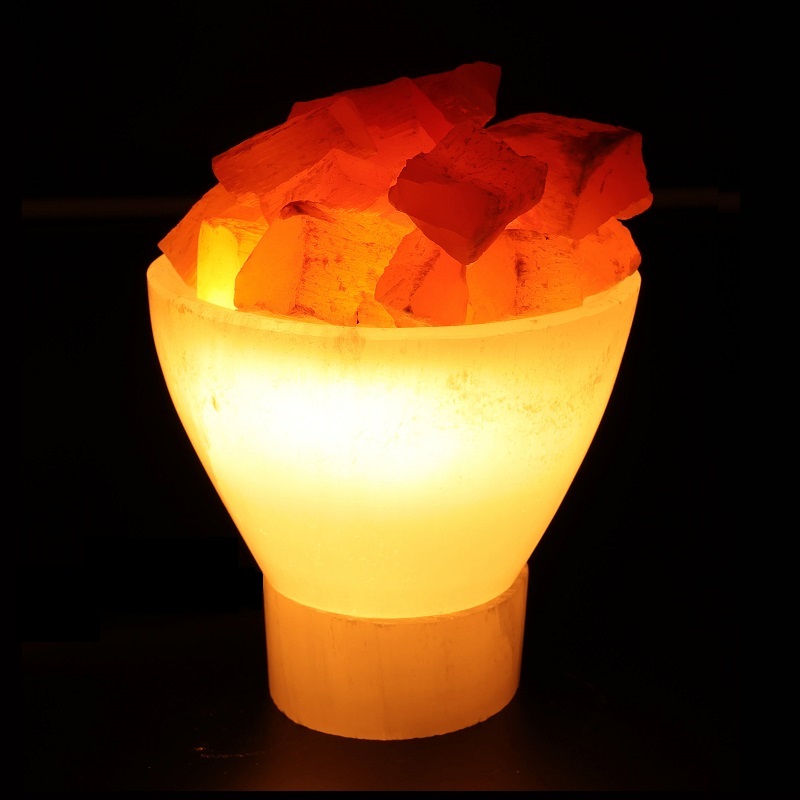 lampe décorative pierre sélénite bol de cristaux