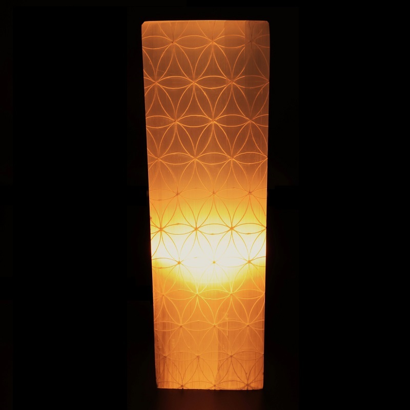 lampe pierre sélénite décorative fleur de vie ajourée
