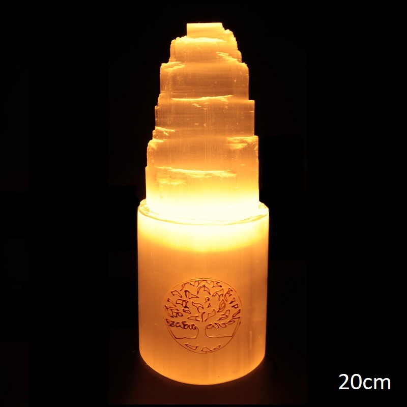 lampe décorative pierre sélénite montagne arbre de vie 20cm