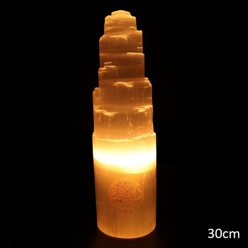 lampe décorative pierre sélénite montagne arbre de vie 30cm