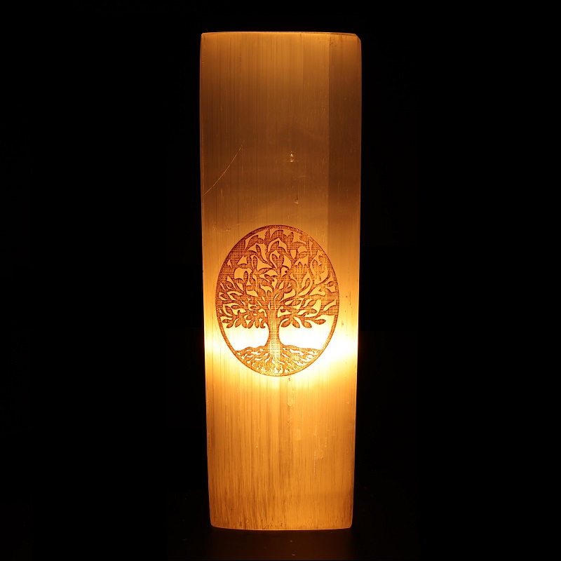 lampe pierre sélénite décorative rectangle arbre de vie