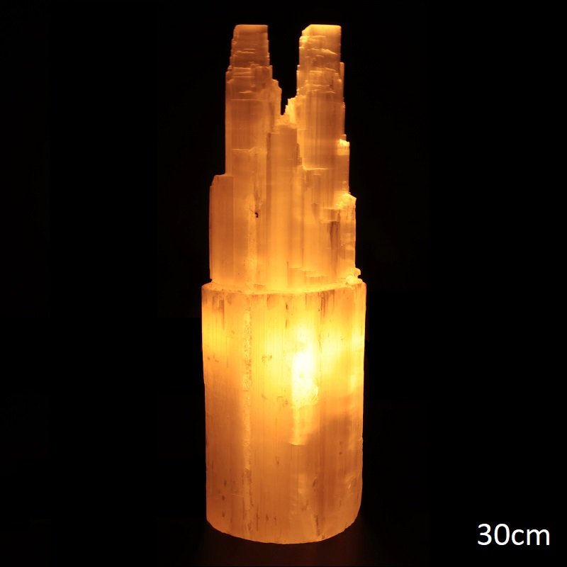 lampe pierre sélénite décorative double montagne 30cm