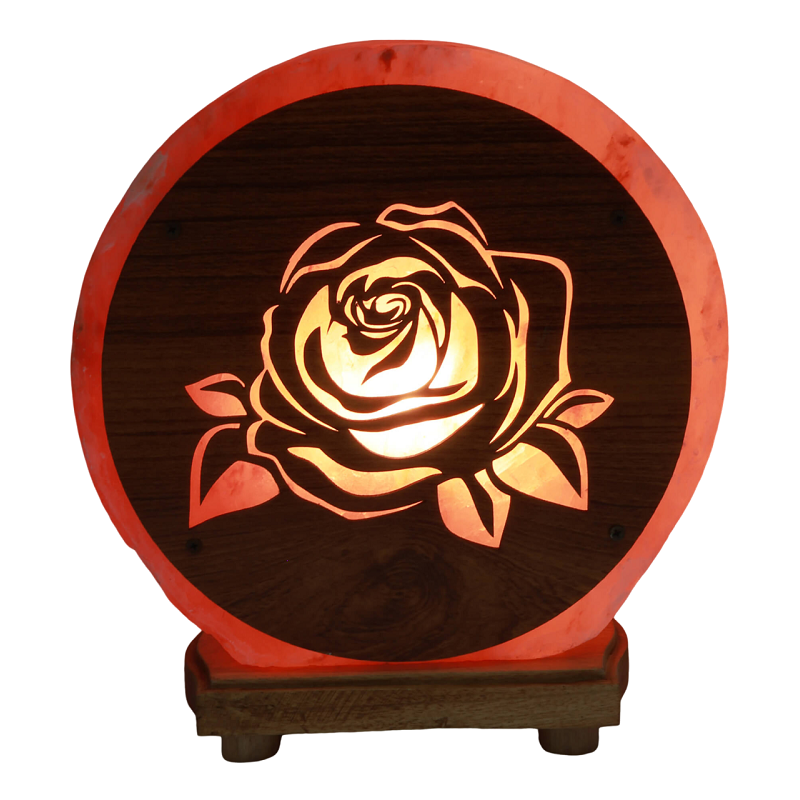 lampe pierre de sel ronde fleur de rose