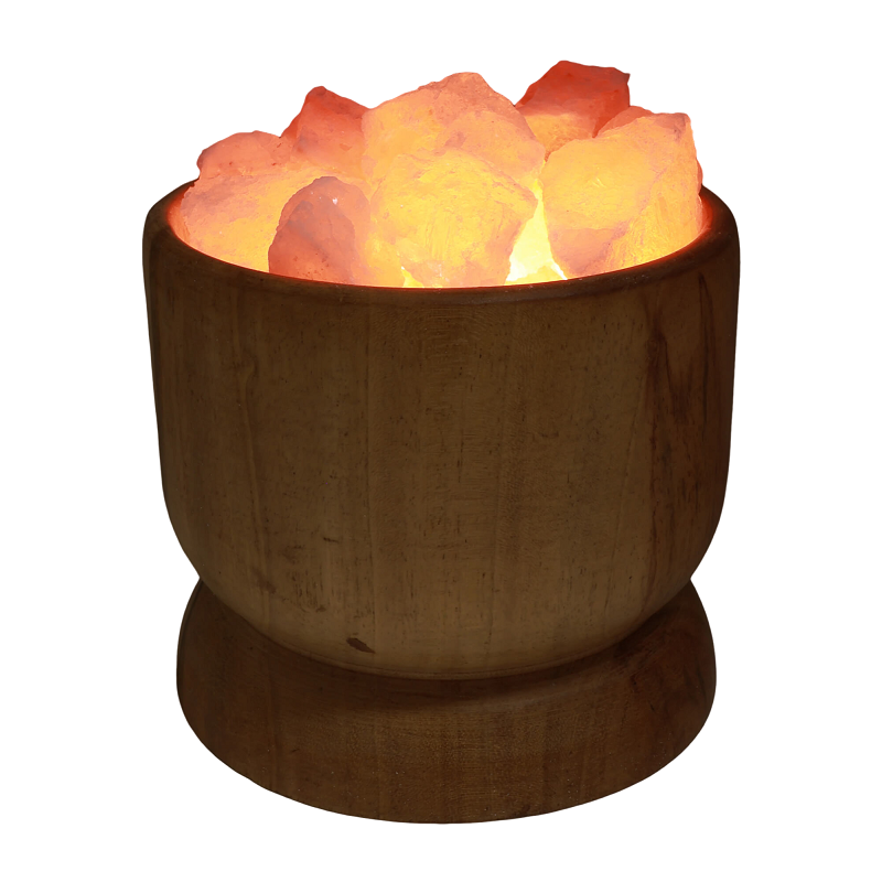 lampe de sel bol en bois et cristaux