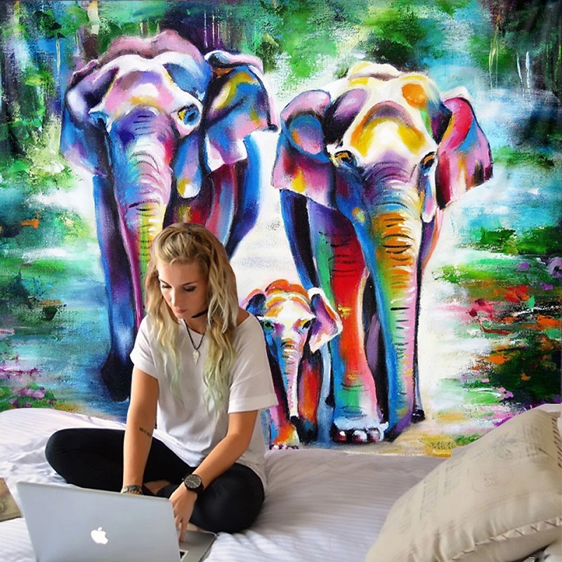 tapisserie décorative éléphants pastel