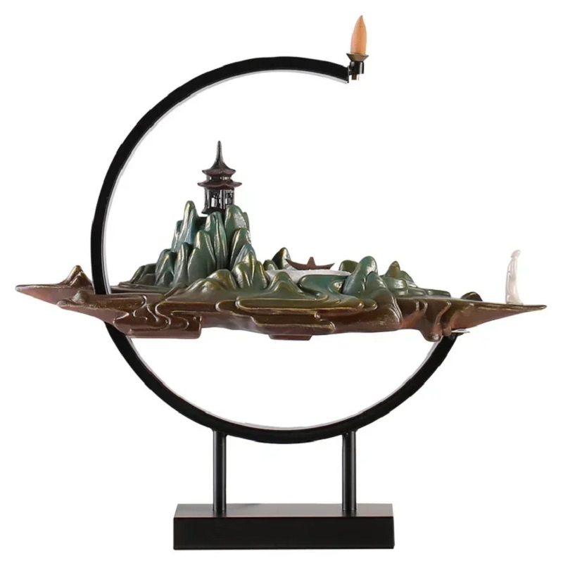 porte-encens zen montagne et cercle lumineux