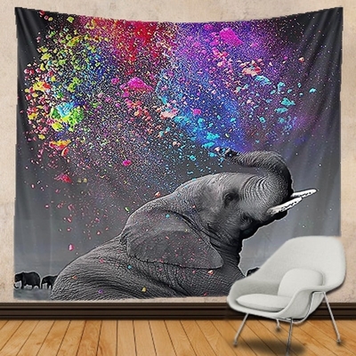Tenture Murale Éléphant couché et Gouttes d'eau Colorées