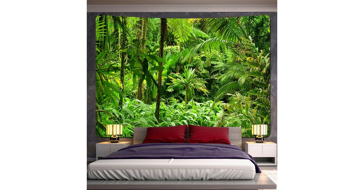 Tenture Murale Forêt Nature 210x140 Cm - Tissu Polyester - Impression HD - Pour Chambre, Salon, Déco D'intérieur