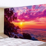 tenture murale coucher de soleil océan cocotiers
