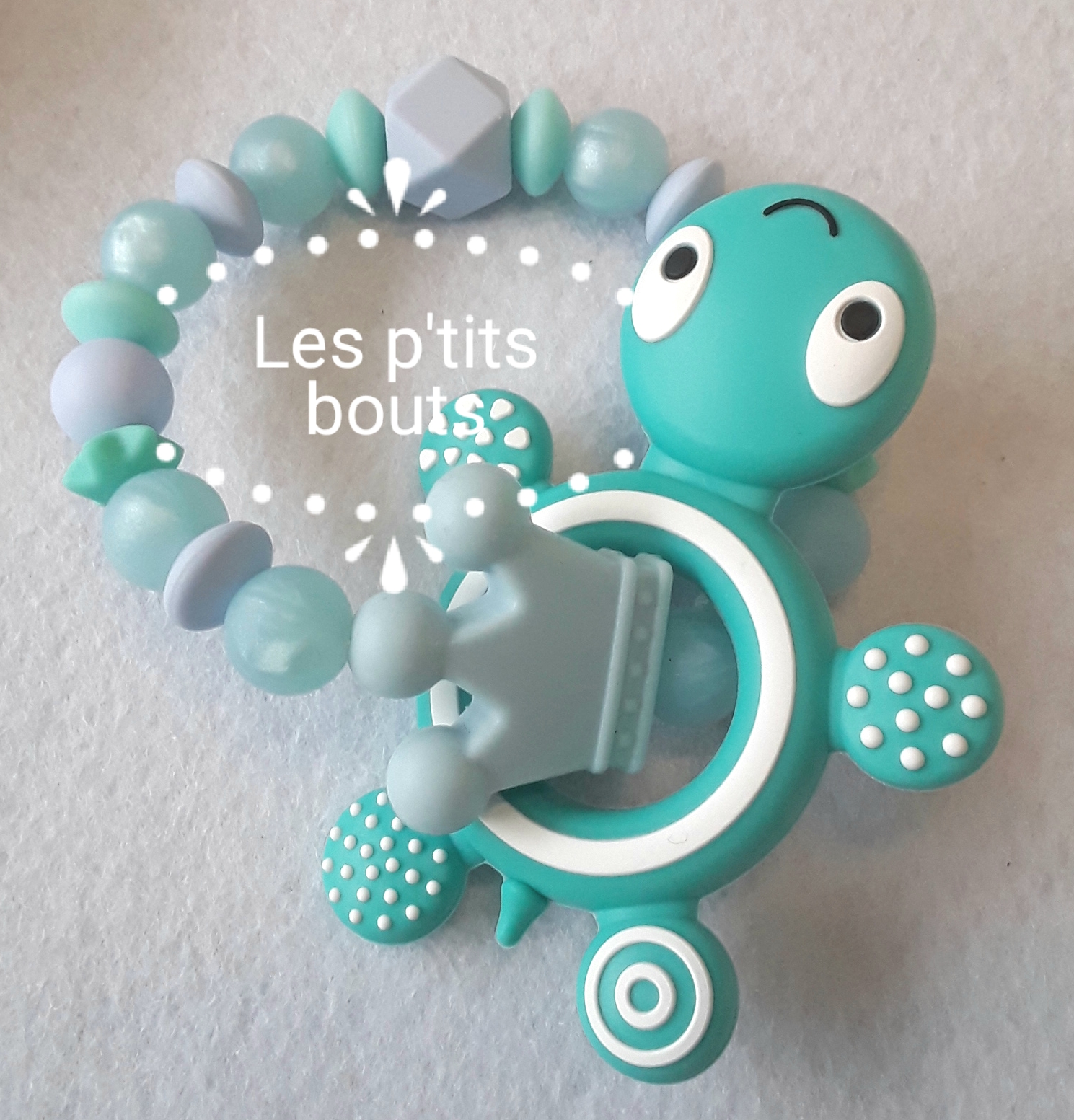 bracelet de dentition personnalisé garçon modèle "tortue turquoise"