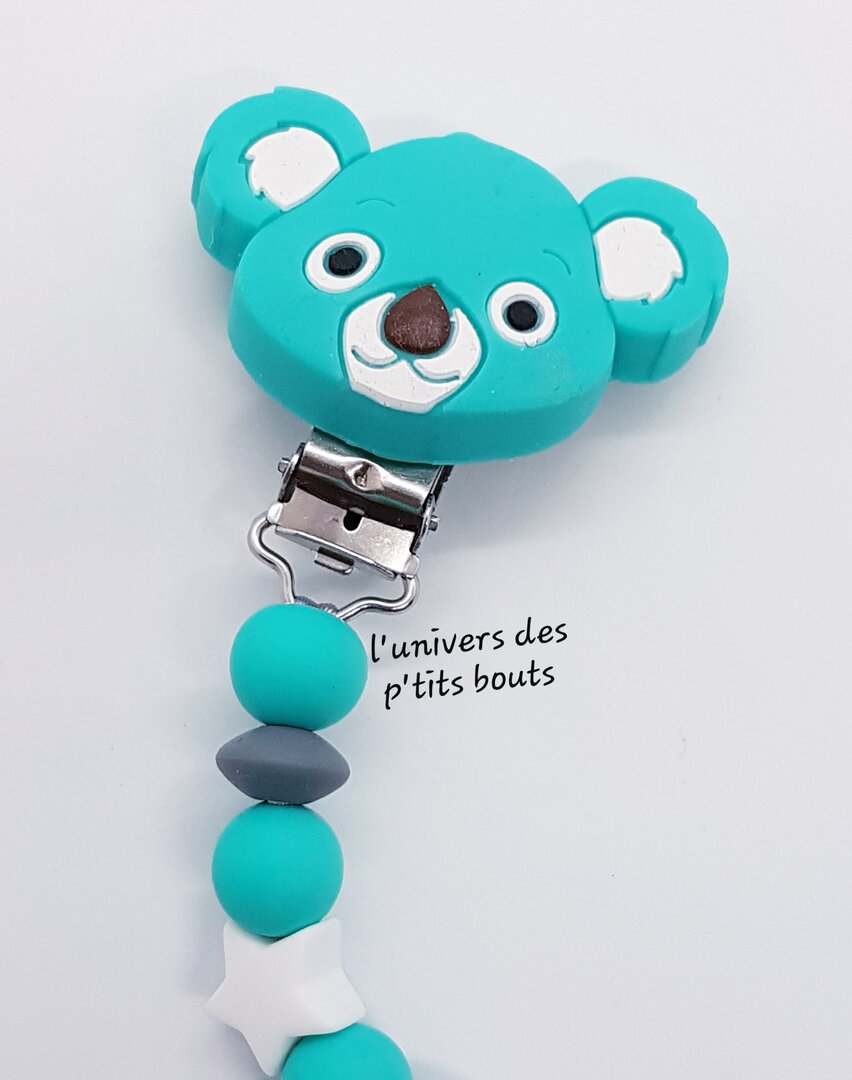 4 Attaches Tétine En Silicone - Chaîne De Sucette Bébé 0-6 Mois - Pince Inox, Motifs Ours Et Tournesol - Anneau De Dentition