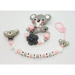 Ensemble attache tétine et bracelet de dentition personnalisé modèle "Hailey"