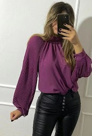 Blouse manche plissé violet