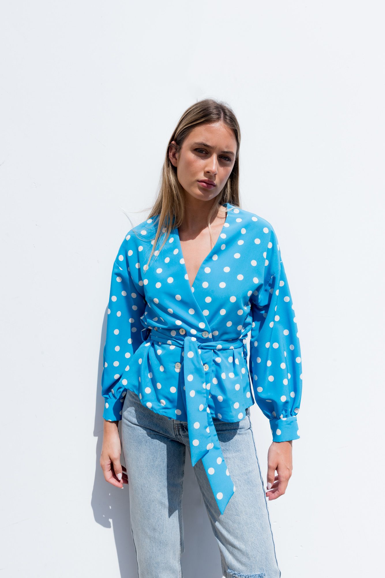 Chemise bleu à pois