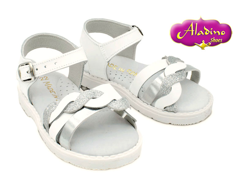 Sandales en cuir blanc et doré