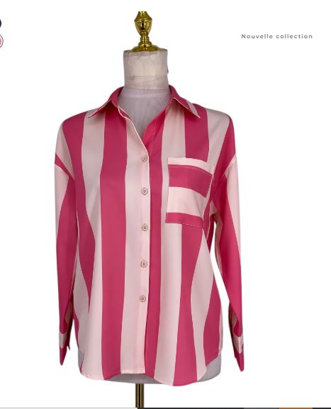 Chemise avec rayures verticales roses et blanches