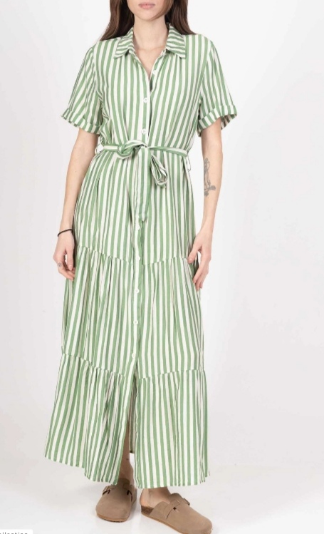 Robe longue à rayures verte