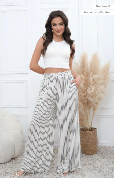 Pantalon large à rayures