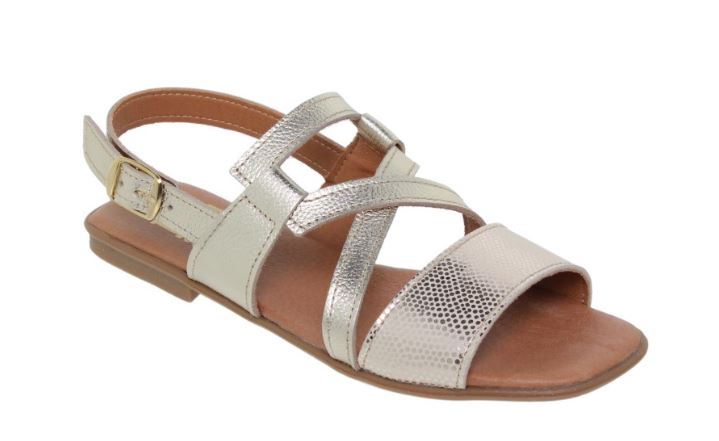 Sandales en cuir compensé avec brides dorés 2