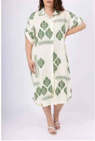 ROBE CHEMISE BLANC ET VERT
