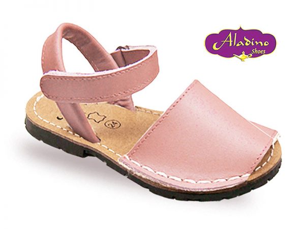 Menorquine en cuir rose enfant