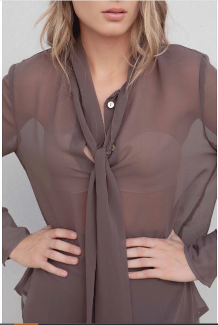 Chemise col lavalière marron